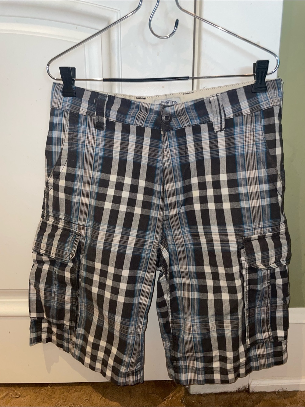 Men's Plaid Cargo Shorts in Black & Blue - Lightweight Casual